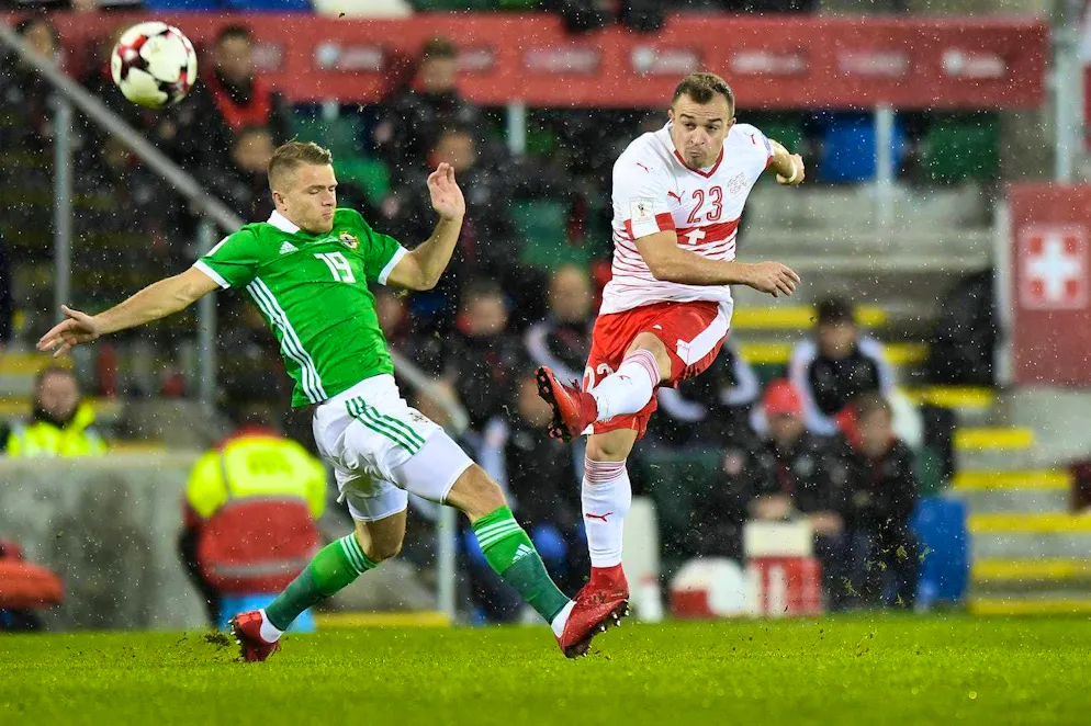 Switzerland vs. Northern Ireland: Historical record and last matches. Jamie Ward and Xherdan Shaqiri battled for the ball in the first leg of the 2018 World Cup play-off between Northern Ireland and Switzerland at Windsor Park, Belfast, on November 9, 2017. A controversial penalty from Ricardo Rodriguez gives Switzerland a narrow but valuable away win in the play-off first leg.