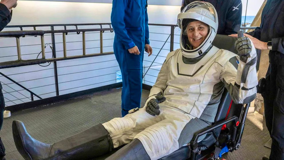 Nasa astronaut Suni Williams after being helped out of the SpaceX capsule.