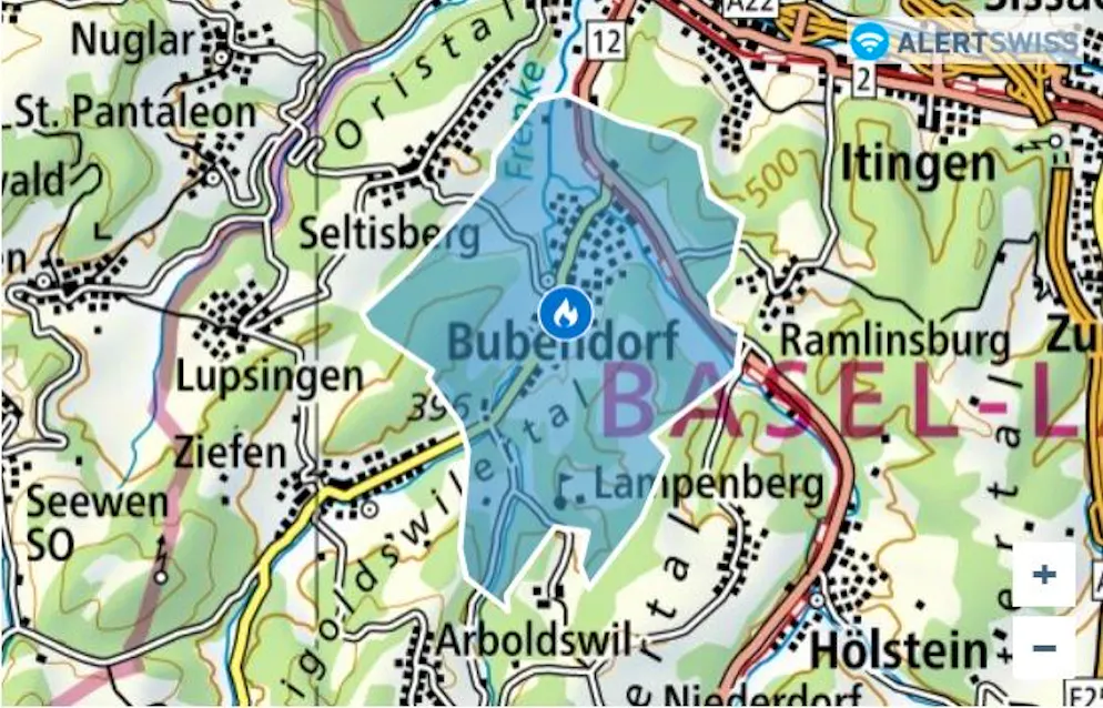 DAs bestroffene Gebiet in Bubendorf BL.