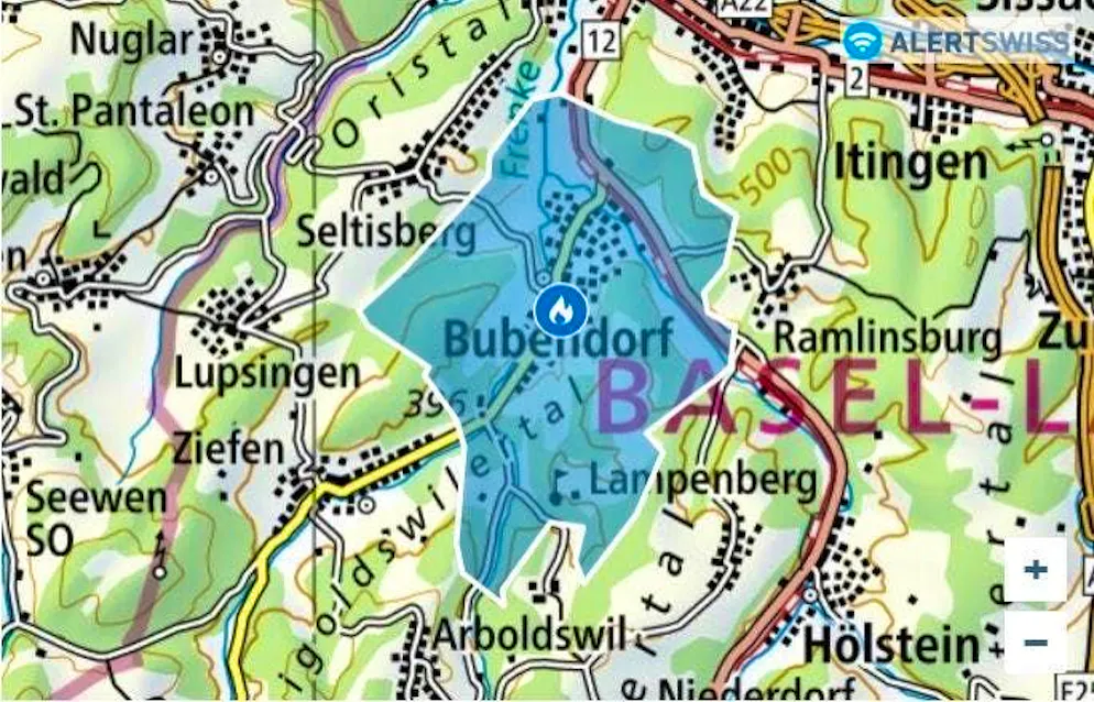 The affected area in Bubendorf BL.