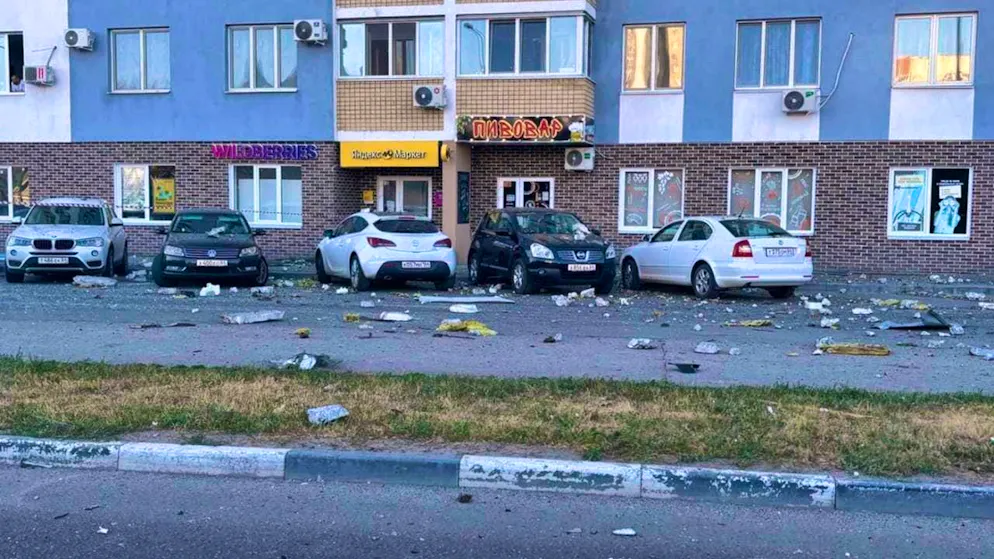 HANDOUT - This released photo shows a damaged building after a drone attack on the town of Engels in the Saratov region, Russia. Photo: Uncredited/Saratov region governor Roman Busargin official Telegram channel/AP/dpa