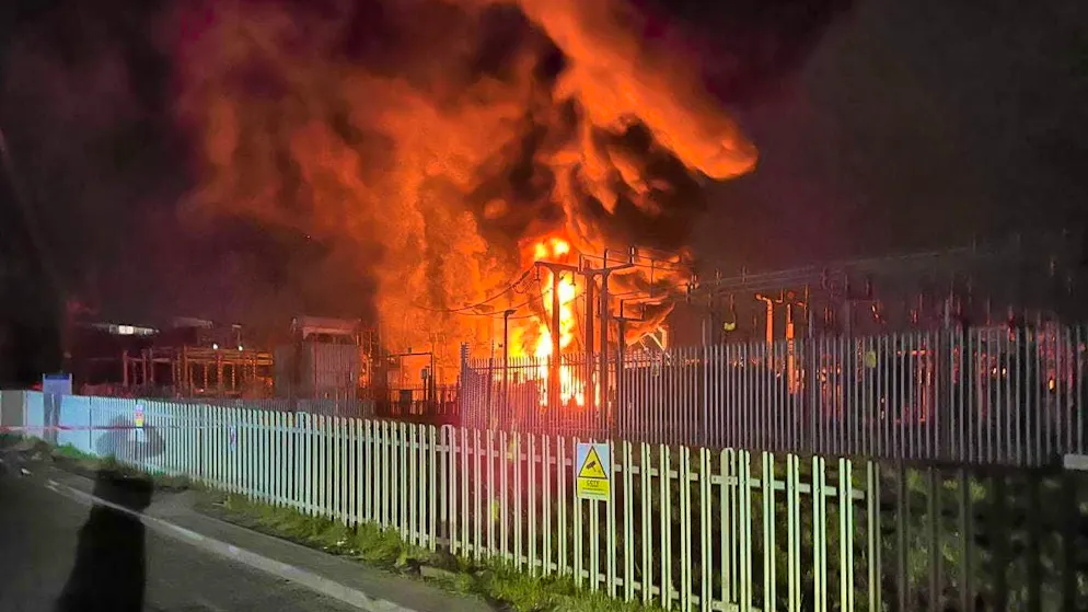 The burning substation in Hayes, west London.