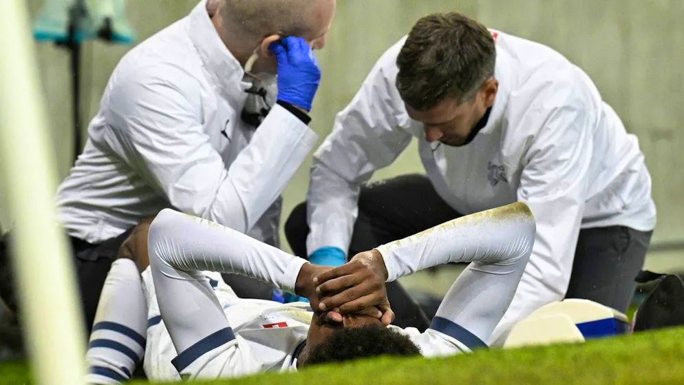 Has Sanches suffered a serious injury?. Alvyn Sanches needs treatment against Northern Ireland shortly before the end.