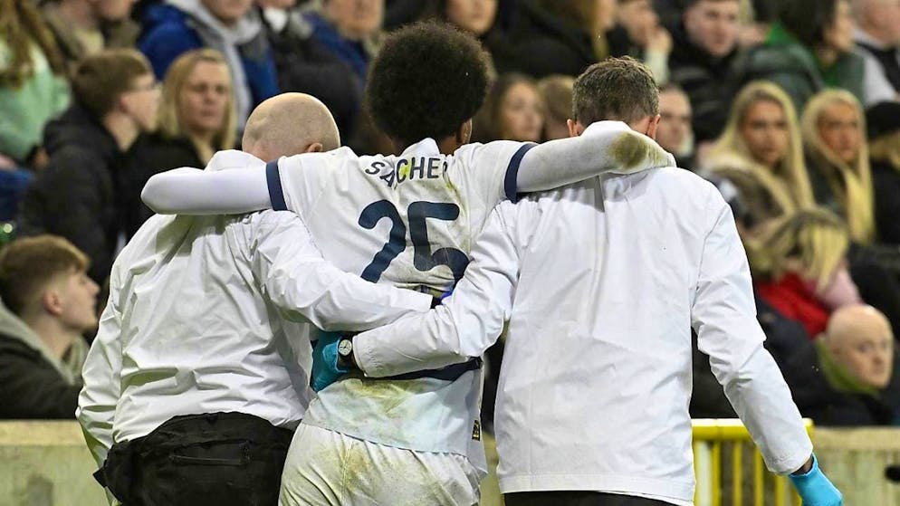 Alvyn Sanches is carried off the pitch