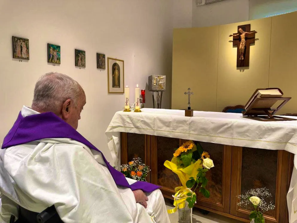 On March 15, the Vatican published this photo of Pope Francis celebrating mass at the Gemelli Hospital, where he has been receiving treatment since mid-February.