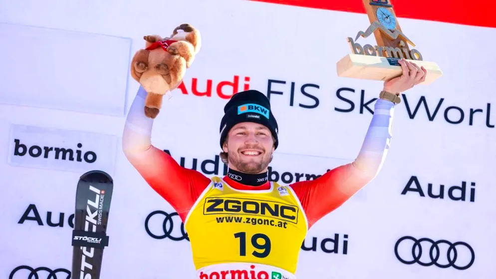 Odermatt and the competition in his own camp - Gallery. Alexis Monney celebrates his first World Cup victory in the downhill in Bormio