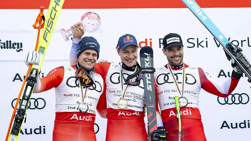Odermatt und die Konkurrenz im eigenen Lager - Gallery. Die ersten drei der Super-G-Wertung (v.l.): Stefan Rogentin, Marco Odermatt, Vincent Kriechmayr