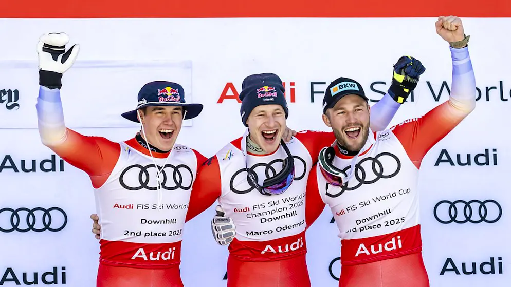 Odermatt und die Konkurrenz im eigenen Lager - Gallery. Die besten drei Abfahrer dieser Weltcup-Saison (v.l.): Franjo von Allmen, Marco Odermatt, Alexis Monney