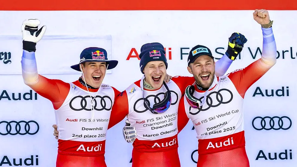 Odermatt and the competition in his own camp - Gallery. The top three downhill skiers of this World Cup season (from left): Franjo von Allmen, Marco Odermatt, Alexis Monney