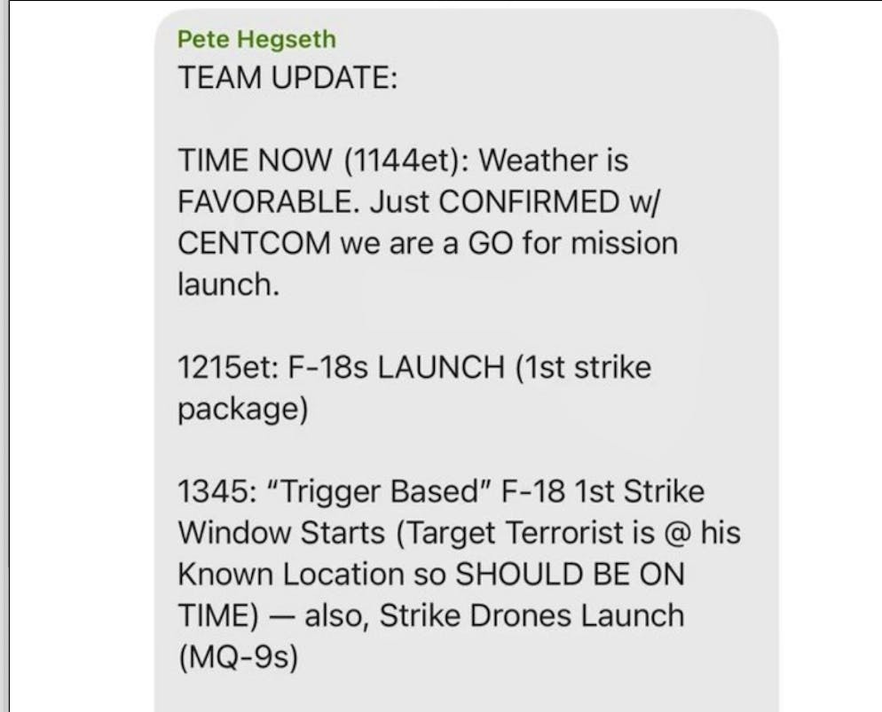 Pete Hegseth teilte im Chat sensitive Militärinformationen.