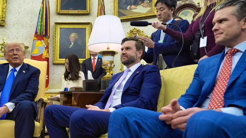 From left: Donald Trump, JD Vance and Pete Hegseth.