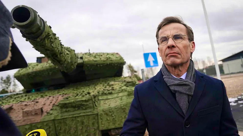 ARCHIVE - Sweden's Prime Minister Ulf Kristersson after a ceremony to mark the integration of the Swedish mechanized infantry battalion into the multinational NATO brigade. The government now wants to invest billions in the military. Photo: Roman Koksarov/AP/dpa/Archive