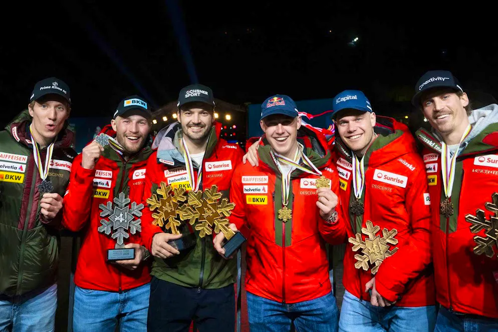 Swiss triple victories make the rest of the world green with envy. <strong>February 12, 2025:</strong> At the World Championships, the Swiss team combination skiers clean up in style. Silver goes to Tanguy Nef and Alexis Monney, gold to Loïc Meillard and Franjo von Allmen, bronze to Stefan Rogentin and Marc Rochat.