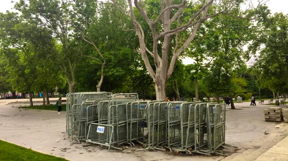 ARCHIVE - 25.05.2018, Turkey, Istanbul: Police barriers in Gezi Park. Photo: Can Merey/dpa