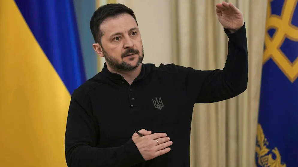 Der ukrainische Präsident Wolodymyr Selenskyj spricht während eines Briefings. Foto: Uncredited/AP/dpa