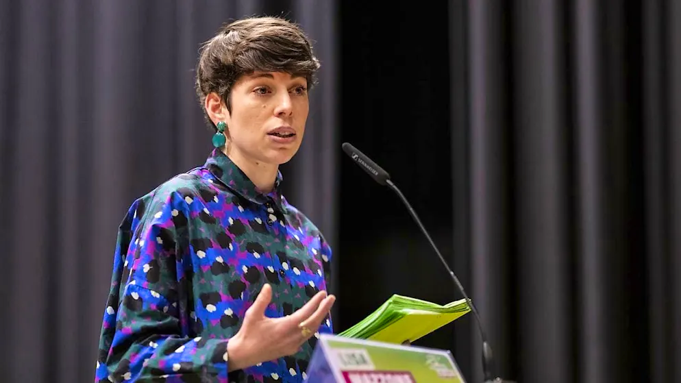 Party President Lisa Mazzone speaks to the Green Party delegates in Brig.