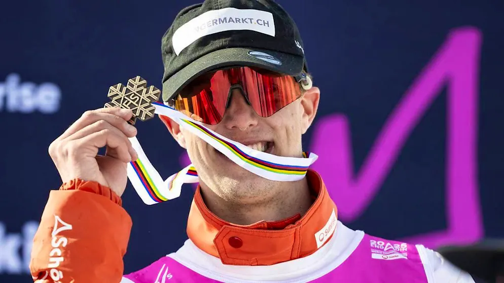 Noé Roth and Pirmin Werner celebrate together from the World Championship podium - Gallery. Pirmin Werner showed his first individual World Championship medal