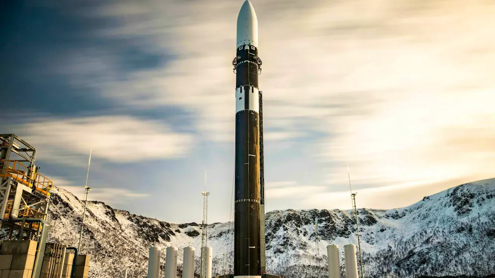 The rocket from Isar Aerospace at the launch site in Norway. (Handout)