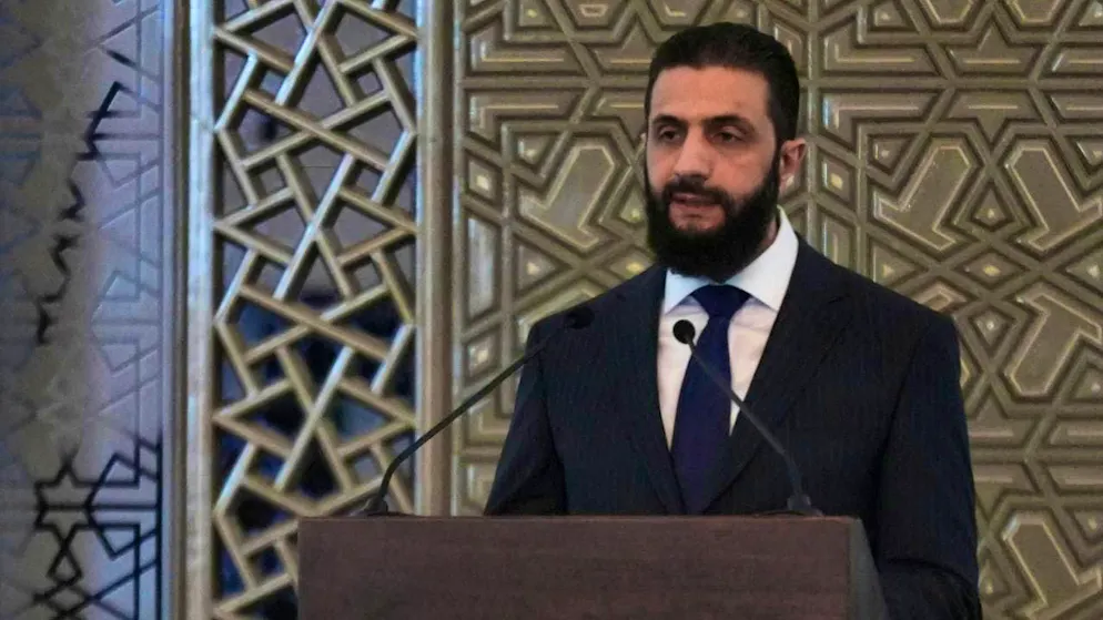 Ahmed al-Sharaa, President of Syria, speaks during the ceremony to announce the new Syrian government at the People's Palace. Photo: Moawia Atrash/dpa