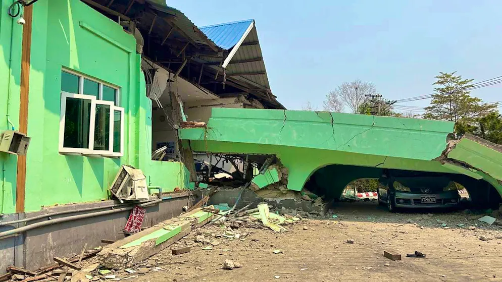 A damaged building in Naypyitaw in Myanmar. Photo: Aung Shine Oo/AP/dpa