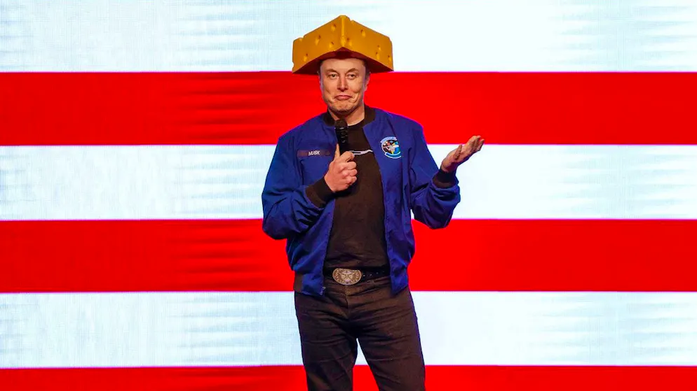 Musk tries to ingratiate himself with voters in Wisconsin with a cheese hat. The state has a long tradition of cheese production