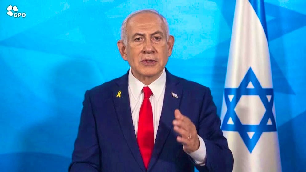 HANDOUT - In this image taken from a video released by the Israeli government press office via AP, Israeli Prime Minister Benjamin Netanyahu makes a statement. Photo: Uncredited/Israeli Government Press Office/dpa