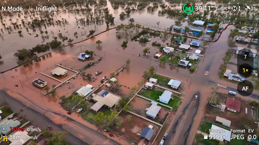 HANDOUT - A screenshot of flooding in the community of Thargomindah, Queensland. Photo: Daniel Roy/BULLOO SHIRE COUNCIL via AAP/dpa - ATTENTION: For editorial use only in connection with current reporting and only with full attribution to the above credit