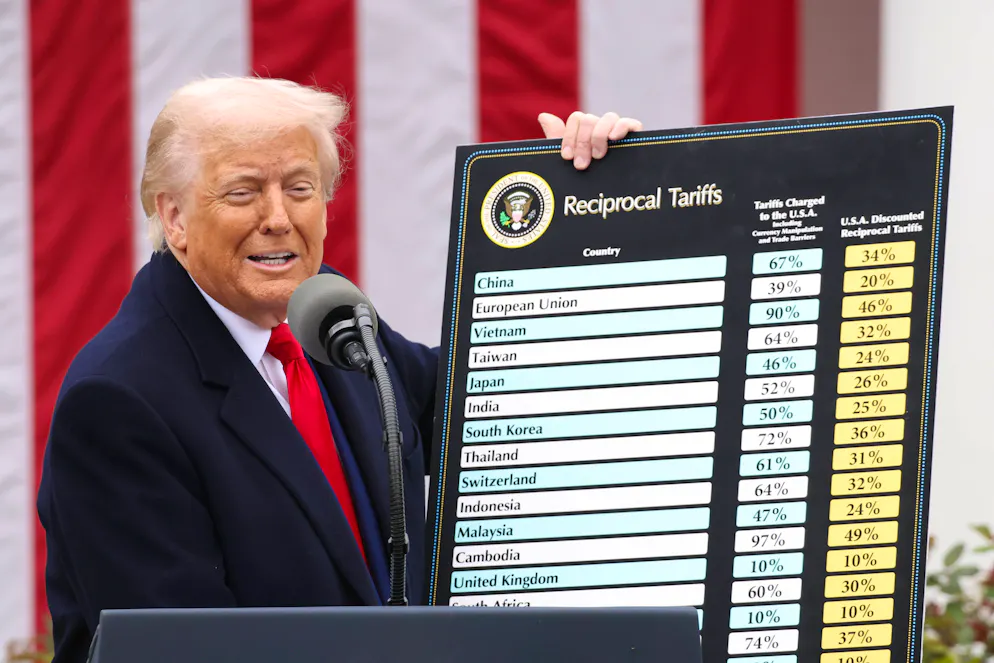 Trump mit seiner grossen Tafel am Mittwoch. 