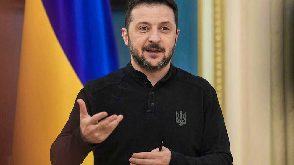 Ukrainian President Volodymyr Zelensky speaks during a briefing. Photo: Uncredited/AP/dpa