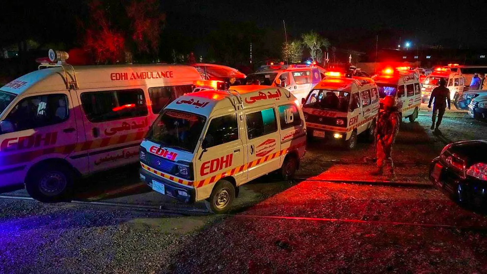 Ambulances carrying wounded survivors rescued by security forces from a passenger train attacked by insurgents leave a train station in Much in Pakistan's southwestern Balochistan province. Photo: Anjum Naveed/AP/dpa