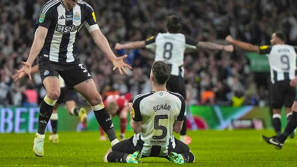 Strong in defense and also dangerous in goal: Fabian Schär ( number 5) celebrates a goal for Newcastle United.