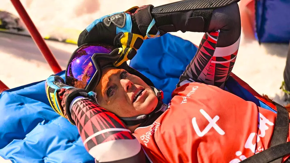 Federica Brignone after her crash on Thursday at the Italian Championships