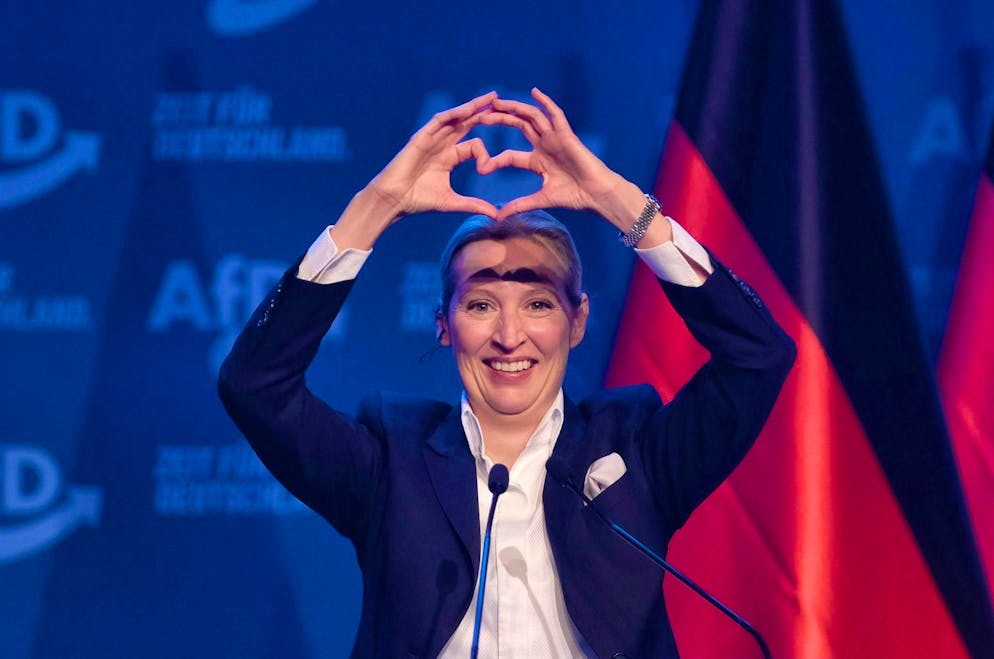 AfD leader Alice Weidel is celebrated by supporters. 