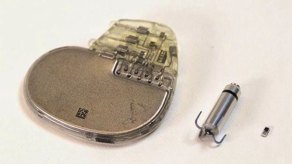 For comparison (from left): a traditional pacemaker, a wireless pacemaker, and the new device.