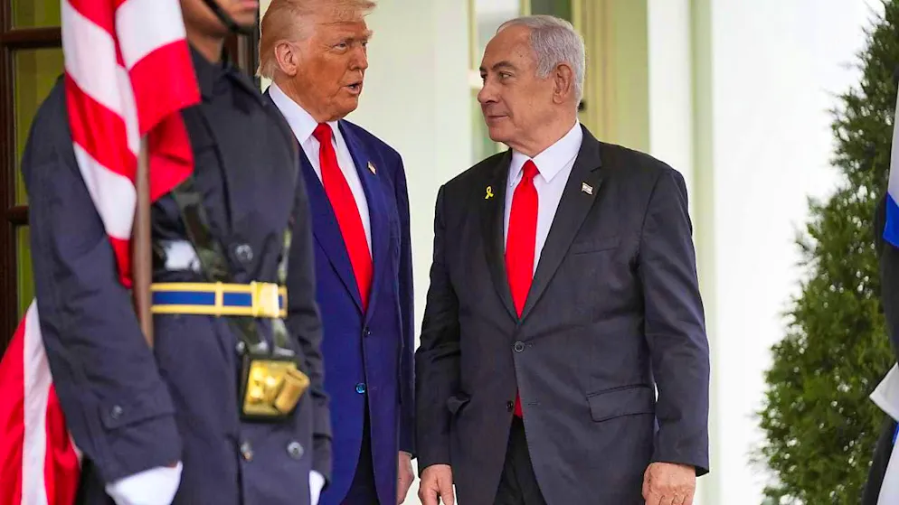 US President Donald Trump (l) welcomes Israel's Prime Minister Benjamin Netanyahu to the White House. Photo: Evan Vucci/AP/dpa