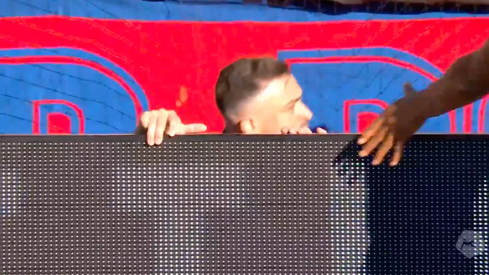 Goalscorer falls over the bar. Shaqiri on celebration fail: 