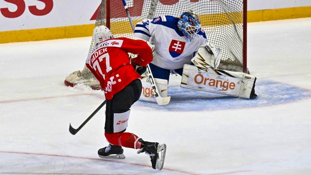 Thierry Bader scores a goal against Slovakia.