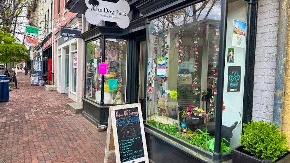 The shop window of "The Dog Park", a pet supplies store in Alexandria.
