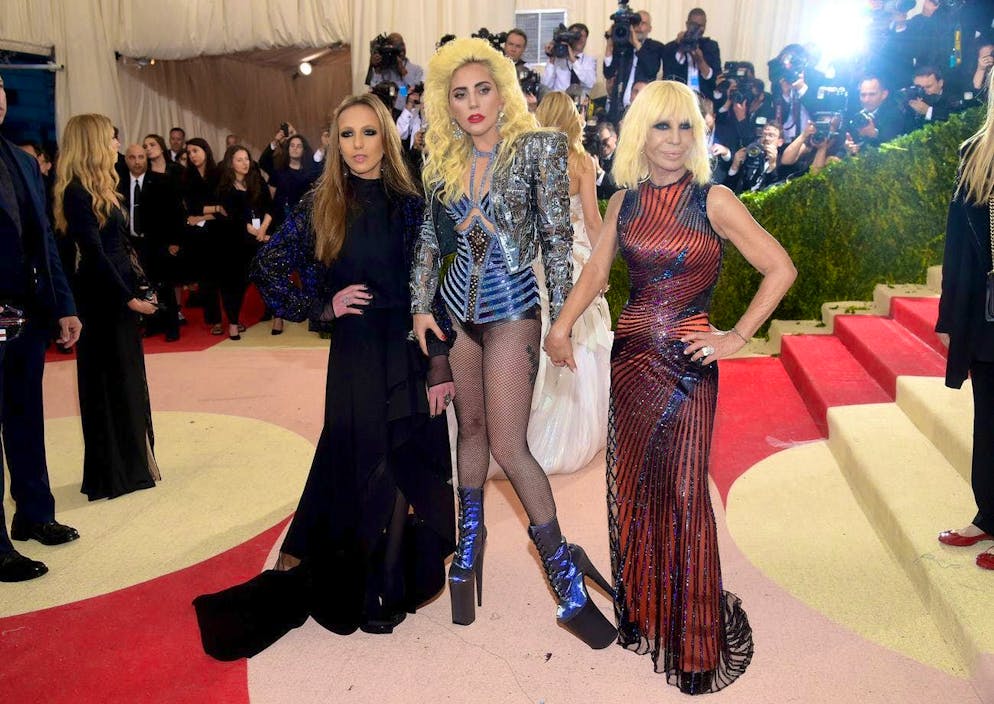 Who is Allegra Versace? Allegra Versace (left) with Lady Gaga and her mother Donatella Versace at the 2016 Metropolitan Art Museum Gala in New York.