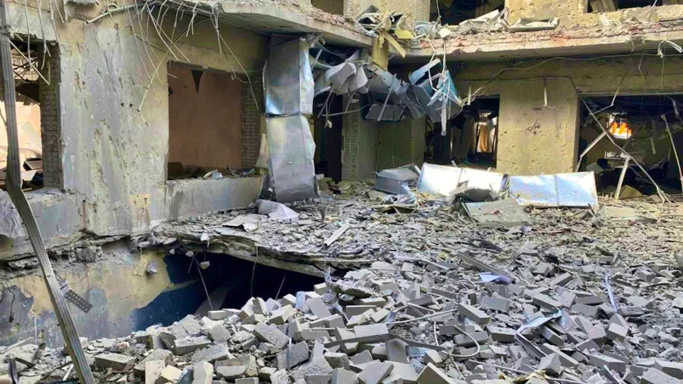 HANDOUT - In this photo provided by the Ukrainian Parliament Commissioner for Human Rights Press Service, the ruins of the regional human rights department building are seen after a Russian missile attack. Photo: Uncredited/Ukrainian Parliament Commissioner for Human Rights Press Service via AP/dpa