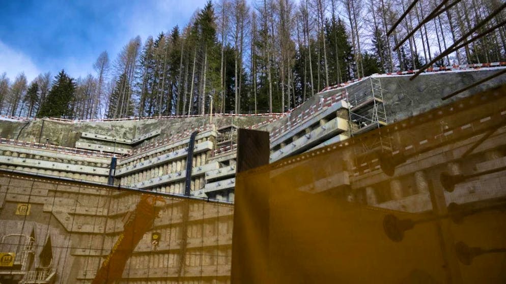 View of the construction site for the second Gotthard tunnel during the celebrations for the first use of the Paolina tunnel boring machine in Airolo TI.