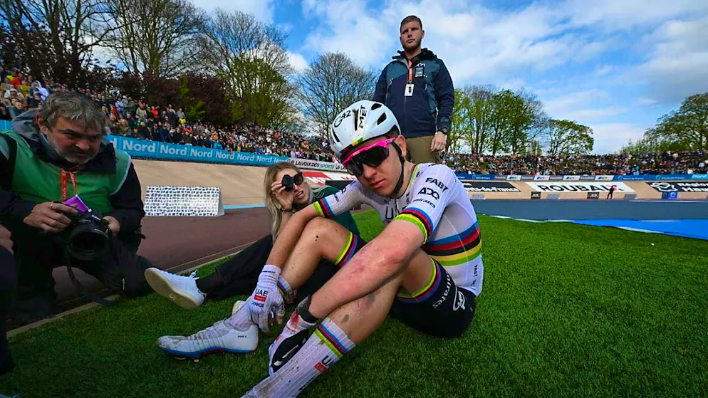 Tough race without a happy ending: Tadej Pogacar at the finish in Roubaix on Sunday.