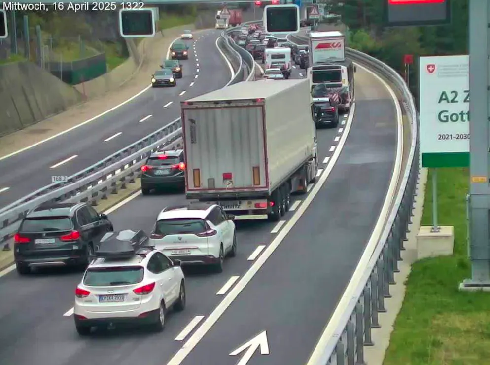 The traffic jam in front of the Gotthard tunnel.