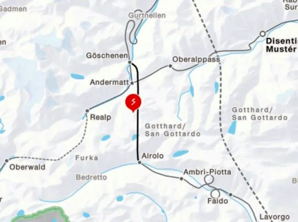 Rail traffic is interrupted due to a fire in the Gotthard tunnel.