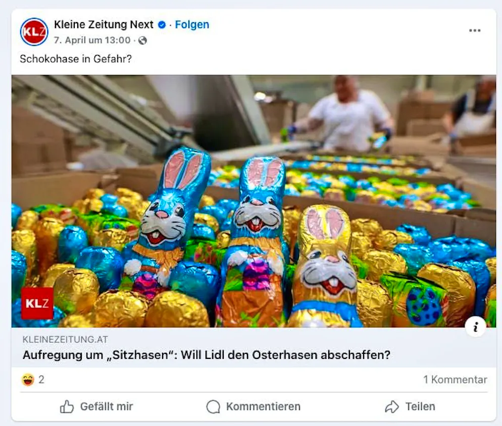 On April 7, 2025, the "Kleine Zeitung" advertised its article on the sitting bunny.