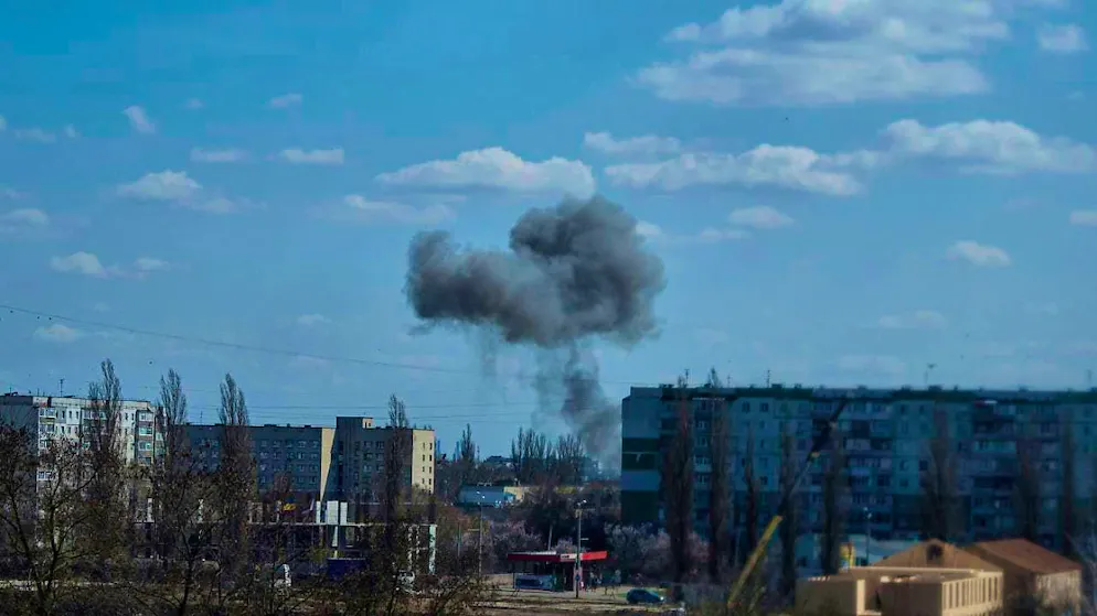 ARCHIVE - Smoke rises from an explosion after a Russian drone attack. Photo: Evgeniy Maloletka/AP/dpa