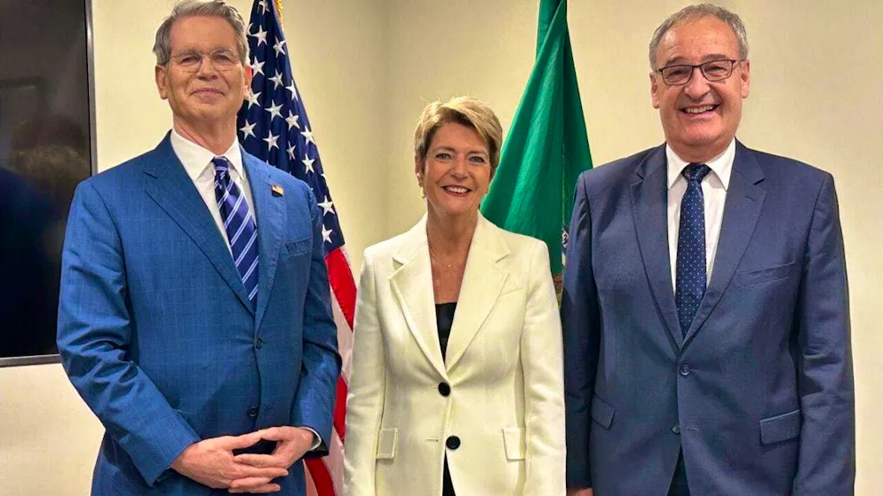 US Secretary of the Treasury Scott Bessent (left) met with his Swiss counterpart Karin Keller-Sutter and Secretary of Commerce Guy Parmelin (right).