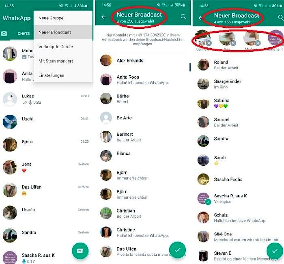 Mithilfe der Broadcast-Funktion findest du heraus, wer deine Nummer hat.