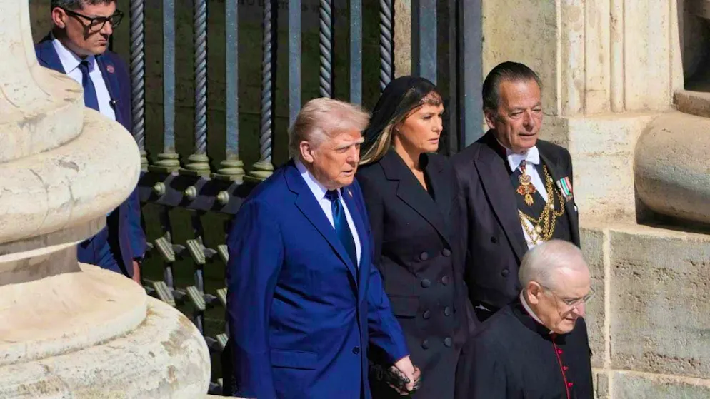 US President Donald Trump and First Lady Melania Trump attend the funeral of Pope Francis in St. Peter's Square at the Vatican. Photo: Markus Schreiber/AP/dpa