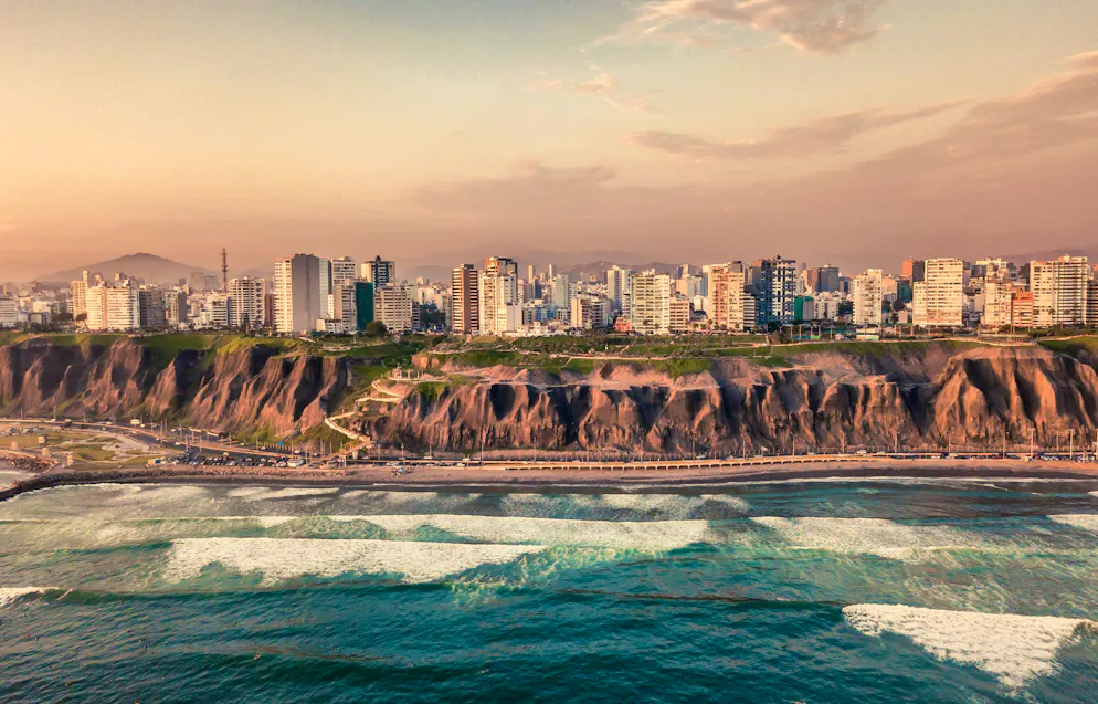 The city of Lima is characterized by rugged nature on the beach.